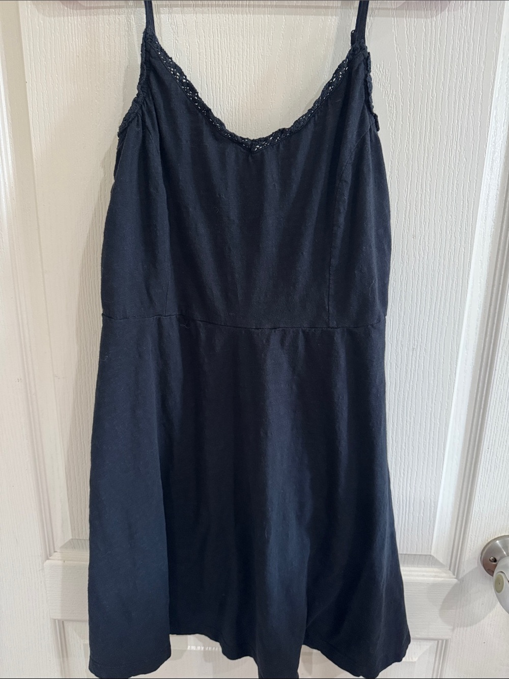 dip Black Spaghetti-Strap Mini Dress with Lace Trim